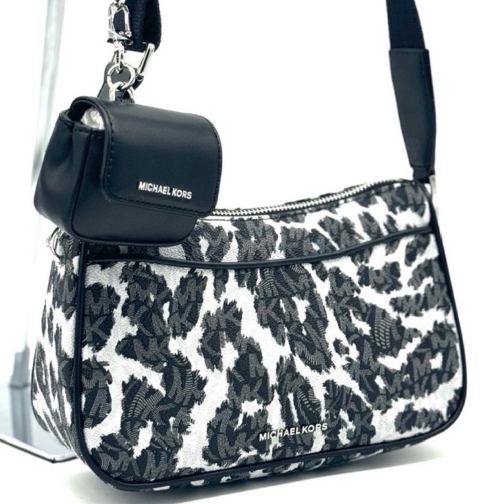 Michael Kors Jet Set Medium Leopard Logo Crossbody Bag W Case for Apple AirPods